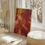 poster tourbillon rouge et jaune salon beige.webp