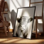 poster vache drole avec chapeau encadre.webp