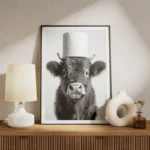 poster vache drole avec chapeau meuble.webp