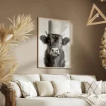 poster vache drole avec chapeau salon.webp