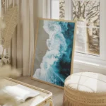 poster vagues bleu ocean salon beige.webp
