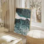 poster vagues marines dynamiques salon beige.webp