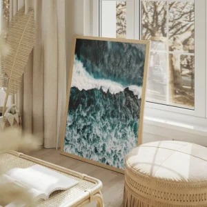 poster vagues marines dynamiques salon beige.webp