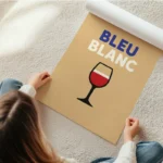 poster verre de vin bleu blanc rouge en rouleau.webp