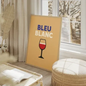 poster verre de vin bleu blanc rouge salon beige.webp
