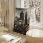 poster ville moderne nuit salon beige.webp