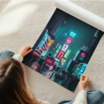 poster ville nocturne illuminee en rouleau.webp