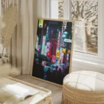 poster ville sous la pluie salon beige.webp