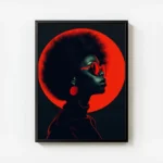 poster visage afro sur fond rouge avec cadre.webp