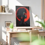 poster visage afro sur fond rouge bureau.webp