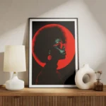 poster visage afro sur fond rouge meuble.webp