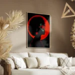 poster visage afro sur fond rouge salon.webp