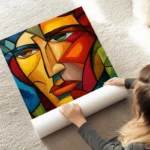 poster visage cubiste picasso au sol.webp