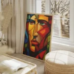 poster visage cubiste picasso salon beige.webp