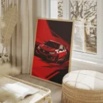 poster voiture honda rouge salon beige.webp
