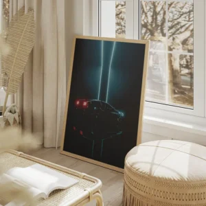 poster voiture retro futuriste salon beige.webp