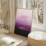 poster voiture vintage et cetace fantomatique salon beige.webp