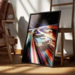 poster voitures spatiales colorees encadre.webp