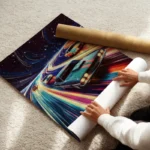poster voitures spatiales colorees enroule.webp