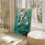 poster vue aerienne eau turquoise salon beige.webp