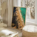 poster vue aerienne plage salon beige.webp