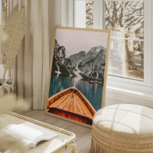 poster vue lac et montagnes salon beige.webp