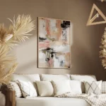 affiche abstraite aux teintes rose beige blanc et noir avec des touches dorees t salon.webp