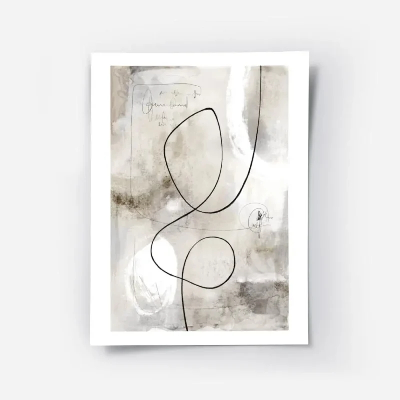 affiche abstraite aux tons gris beige avec des lignes noires et blanches et des .webp