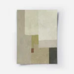 affiche abstraite aux tons neutres beige gris et vert olive avec un carre rouill.webp
