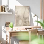 affiche abstraite aux tons neutres beige marron et creme avec des textures de co bureau.webp