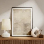 affiche abstraite aux tons neutres beige marron et creme avec des textures de co meuble.webp