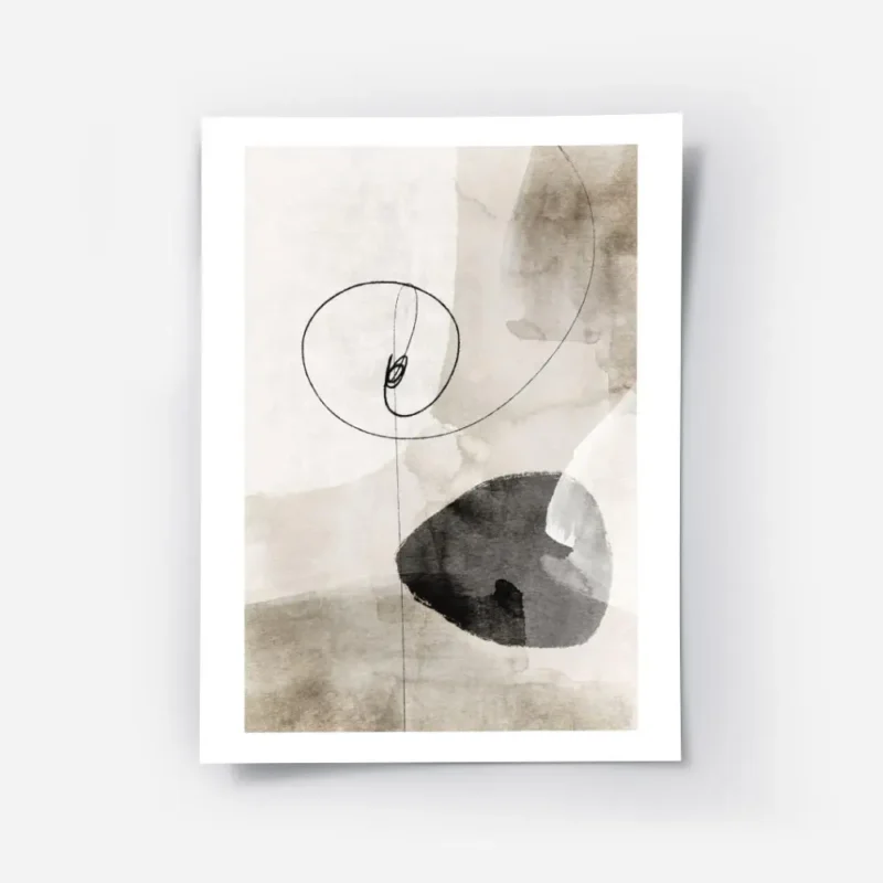 affiche abstraite aux tons neutres lignes noires minimalistes et formes abstrait.webp