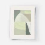 affiche abstraite aux tons verts apaisants motifs geometriques et coups de pince.webp
