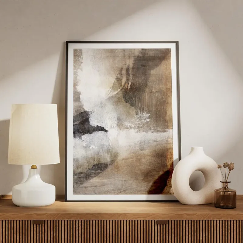 affiche abstraite aux traits de pinceau melanges meuble.webp