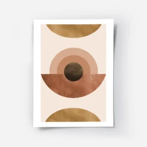 affiche abstraite avec des cercles et demi cercles terracotta et dores sur fond .webp