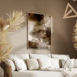 affiche abstraite avec des coups de pinceau dynamiques en blanc beige et marron salon.webp