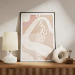 affiche abstraite avec des coups de pinceau et des points blancs sur un fond cou meuble.webp