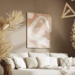 affiche abstraite avec des coups de pinceau et des points blancs sur un fond cou salon.webp