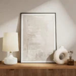 affiche abstraite avec des coups de pinceau textures en beige rose et blanc aspe meuble.webp