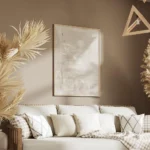 affiche abstraite avec des coups de pinceau textures en beige rose et blanc aspe salon.webp