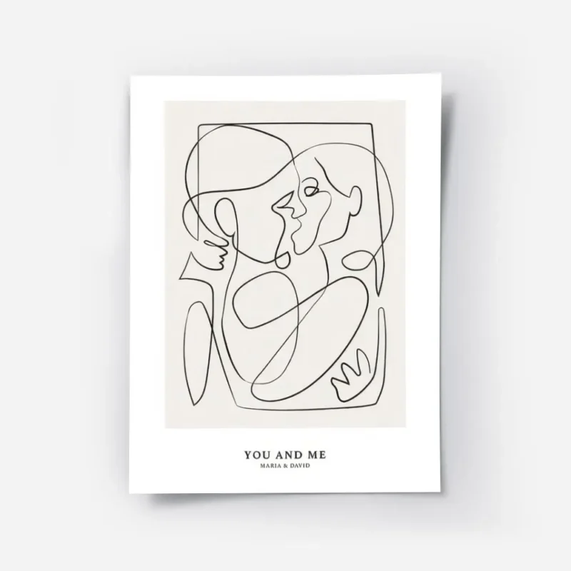 affiche abstraite avec des figures humaines stylisees en une seule ligne noire c.webp