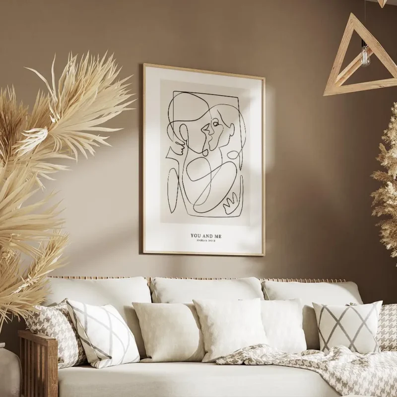 affiche abstraite avec des figures humaines stylisees en une seule ligne noire c salon.webp