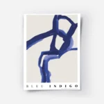 affiche abstraite avec des formes bleues sur un fond beige typographie noire en .webp