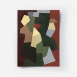 affiche abstraite avec des formes geometriques beige vert marron et gris sur un .webp