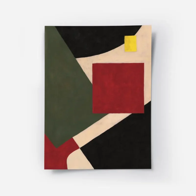 affiche abstraite avec des formes geometriques rouges vertes noires beiges et ja.webp