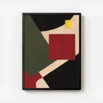 affiche abstraite avec des formes geometriques rouges vertes noires beiges et ja avec cadre.webp