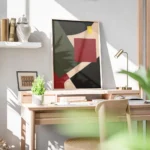 affiche abstraite avec des formes geometriques rouges vertes noires beiges et ja bureau.webp