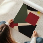 affiche abstraite avec des formes geometriques rouges vertes noires beiges et ja en rouleau.webp