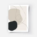affiche abstraite avec des formes organiques beiges et noires et des lignes fine.webp