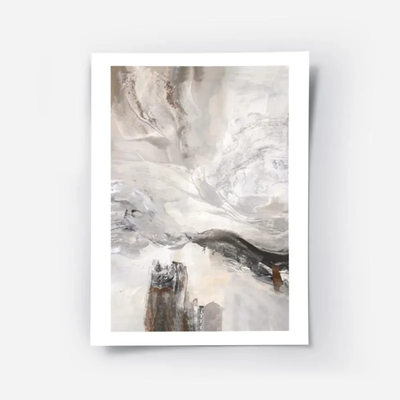 affiche abstraite avec des formes organiques en gris marron et beige creant un m.webp